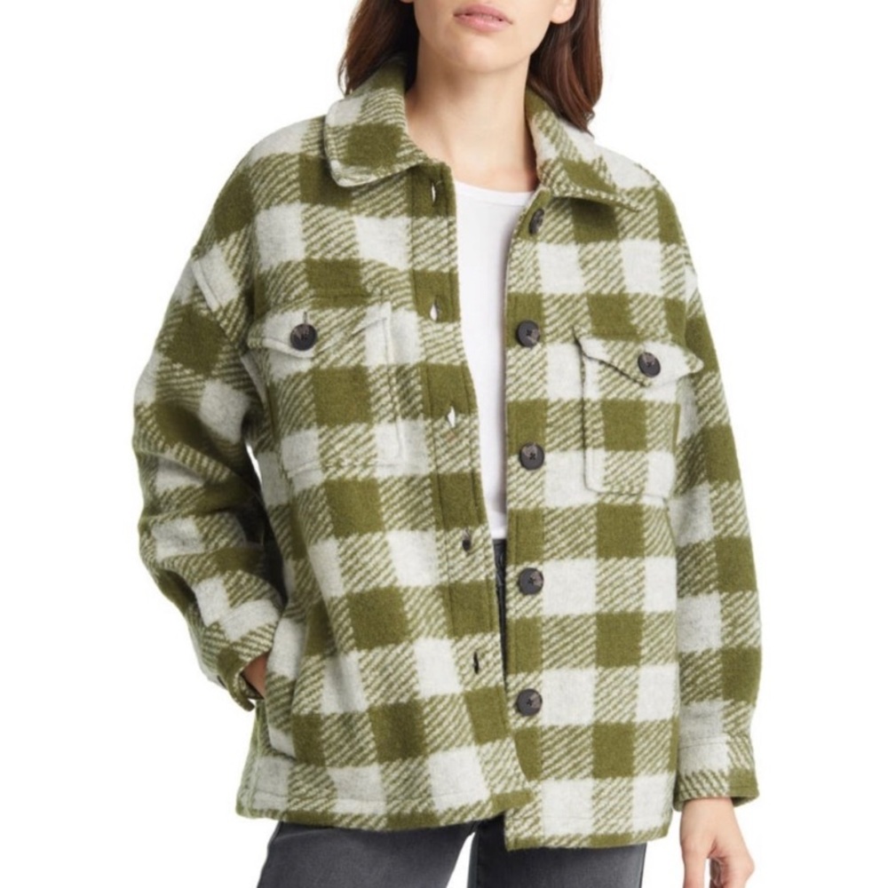 All Saints Fenix Check Wool Blend Shirt Jacket